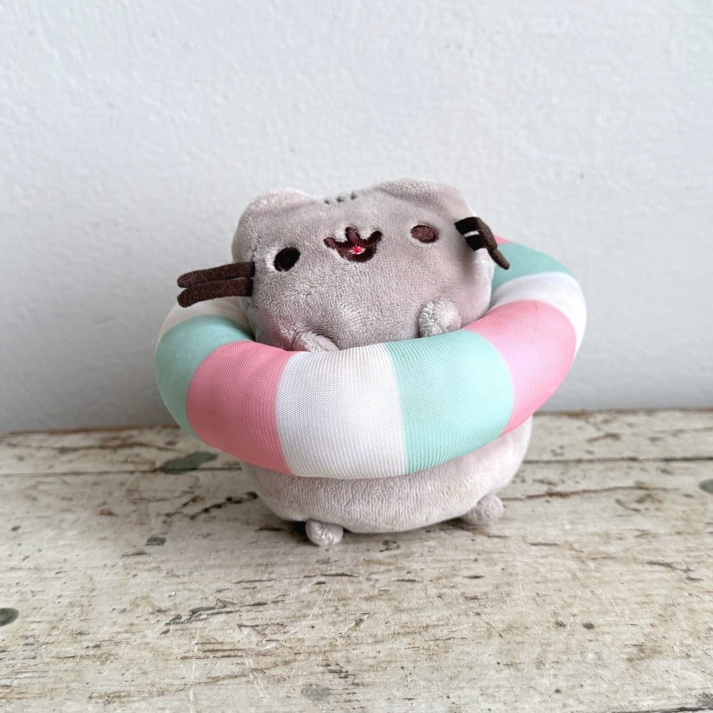 Pusheen Cat Plush Pink Green Striped Inner Tube Float Toy 4.5"
